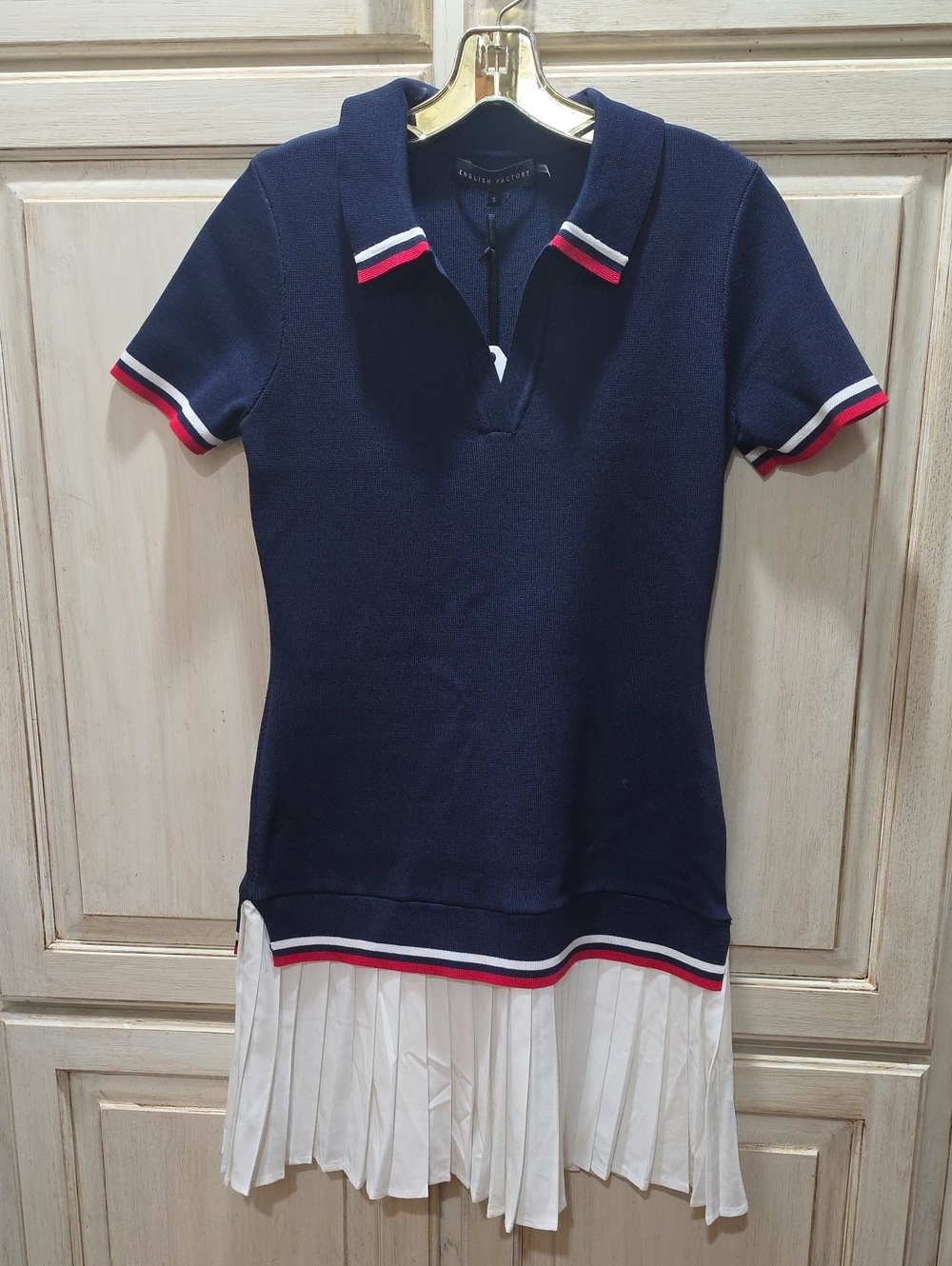 English Factory Navy Polo Tennis with White Pleated Panel Dress